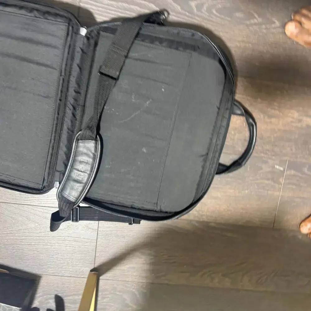 DELL Black Leather Executive Brief Case Laptop Travel Bag Office (17x13)